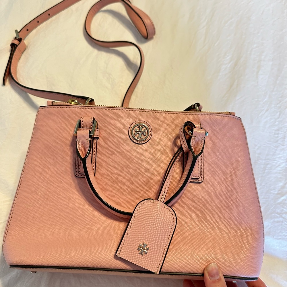 Tory Burch Blush Pink Saffiano Leather Satchel with Removable Strap